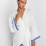 Feather Midi Kimono - White and Blue - Simply Beach UK