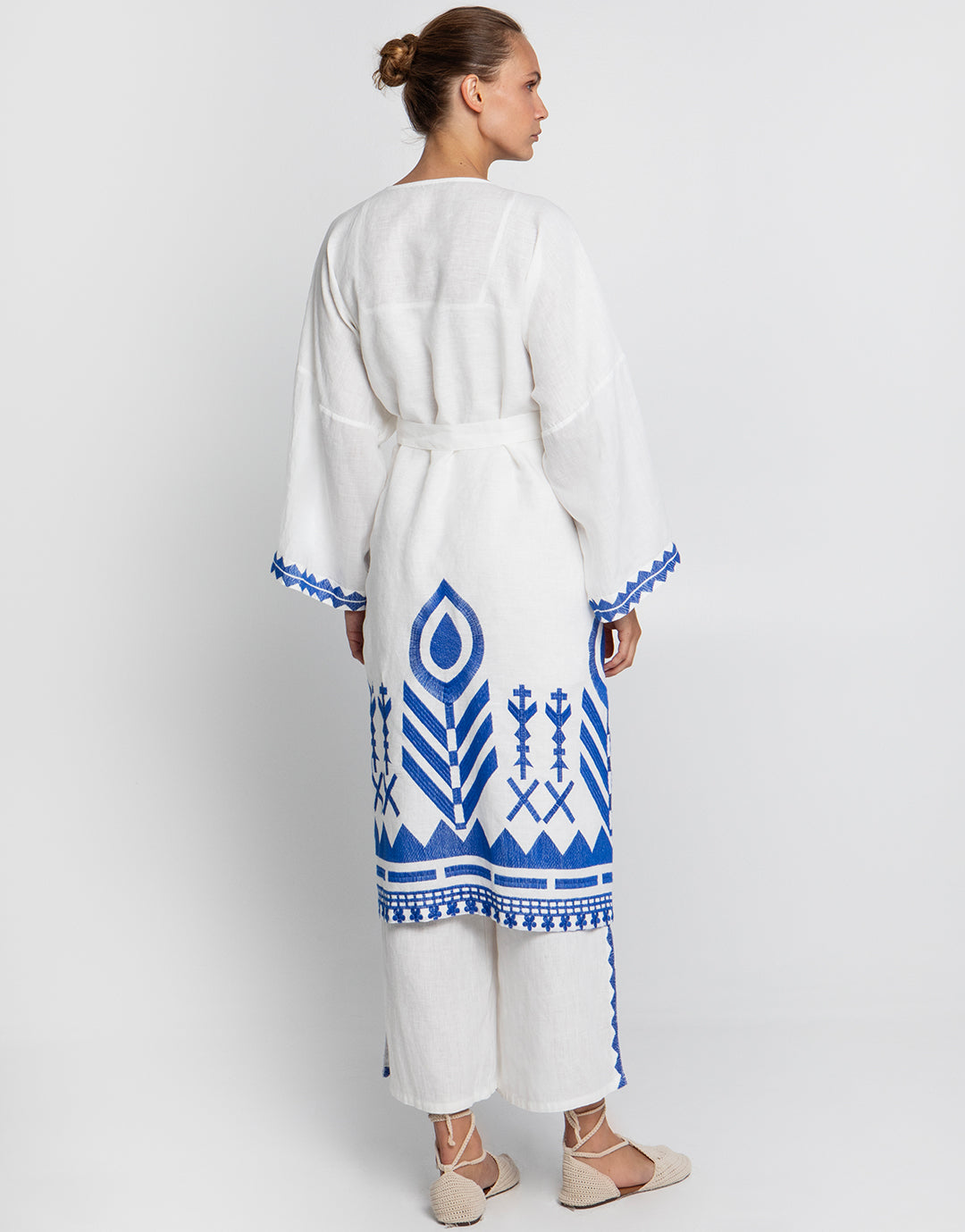 Feather Midi Kimono - White and Blue - Simply Beach UK