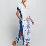 Lefkada Midi Kaftan Tunic - White and Blue - Simply Beach UK