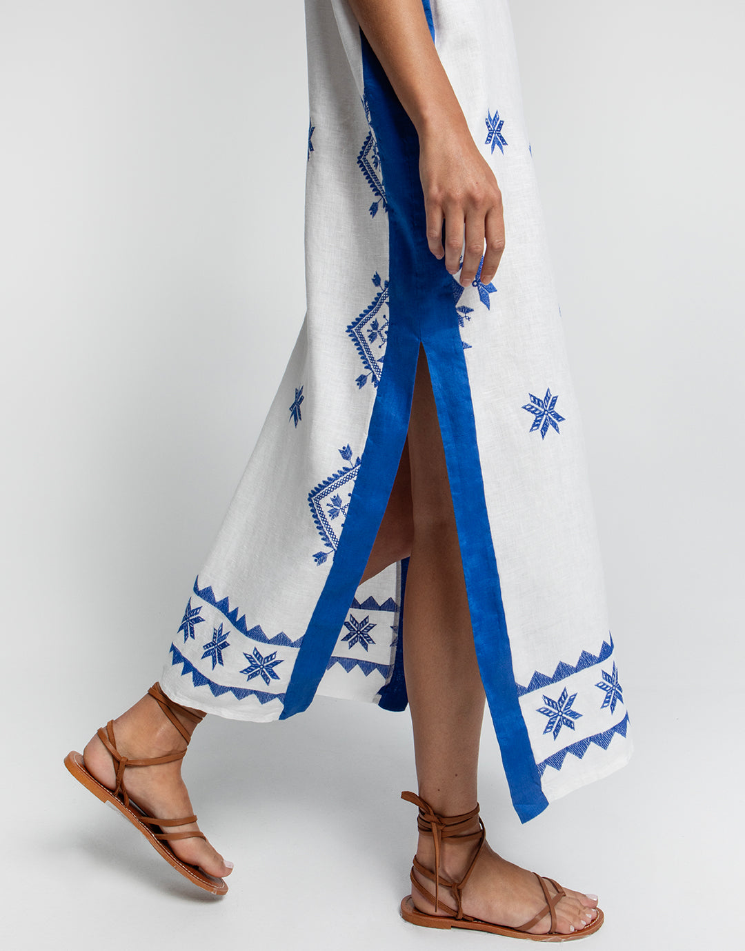 Lefkada Midi Kaftan Tunic - White and Blue - Simply Beach UK