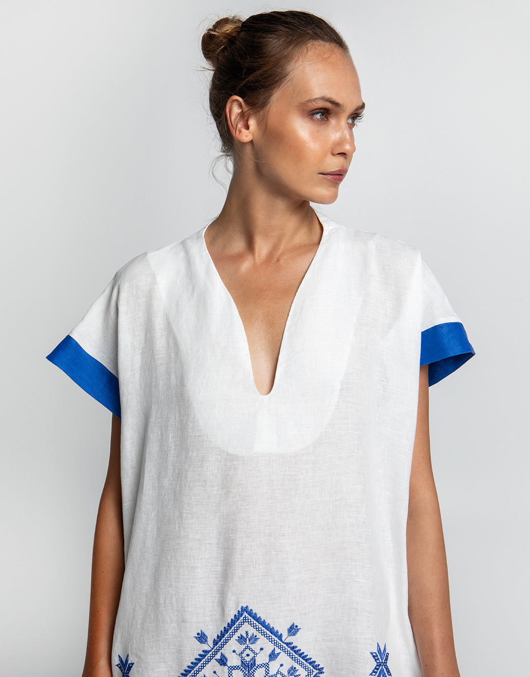 Lefkada Midi Kaftan Tunic - White and Blue - Simply Beach UK