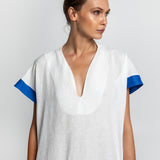 Lefkada Midi Kaftan Tunic - White and Blue - Simply Beach UK