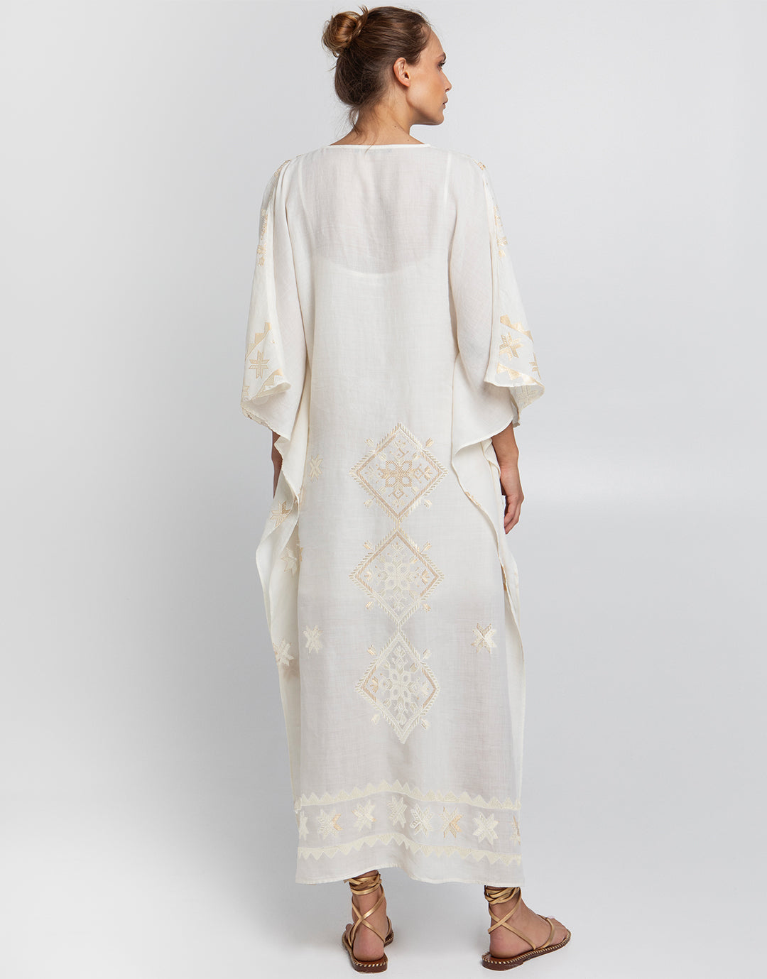 Lefkada Kimono Sleeve Maxi Kaftan - Natural and Champagne - Simply Beach UK