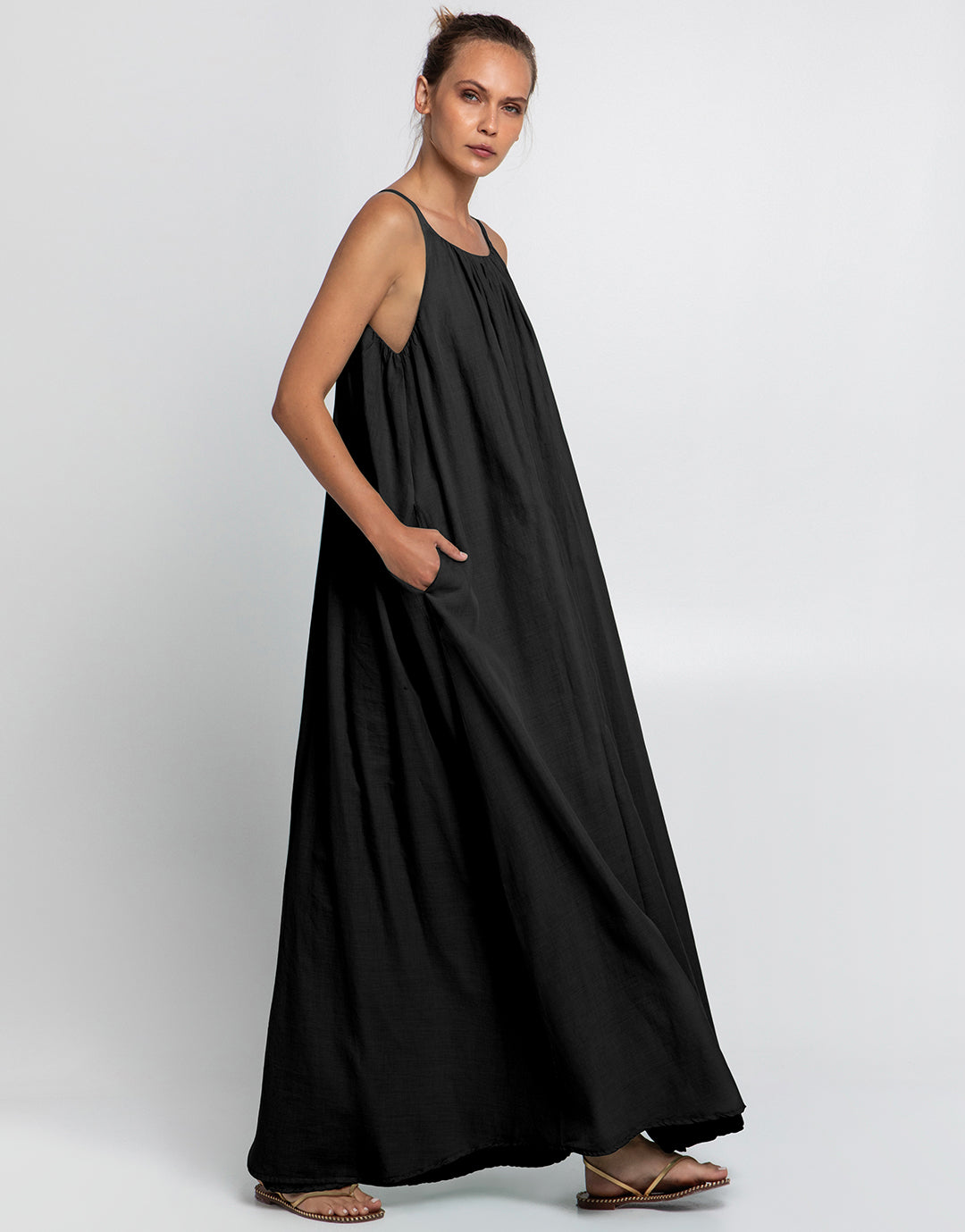 Gathered Maxi Dress - Black - Simply Beach UK