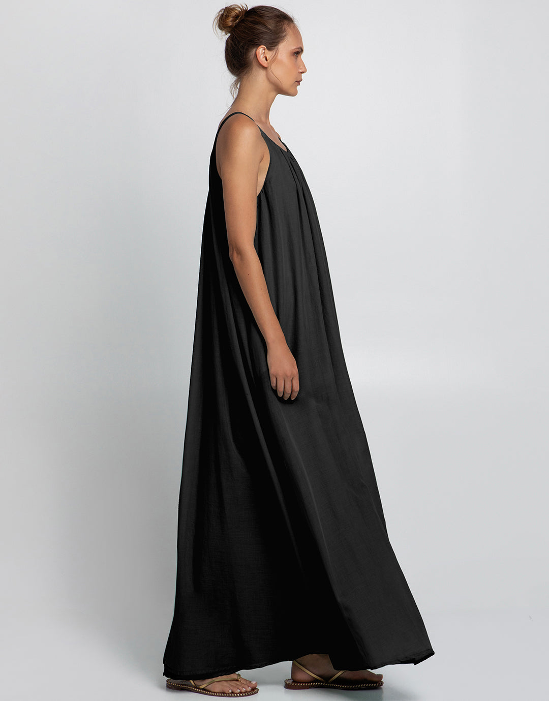 Gathered Maxi Dress - Black - Simply Beach UK