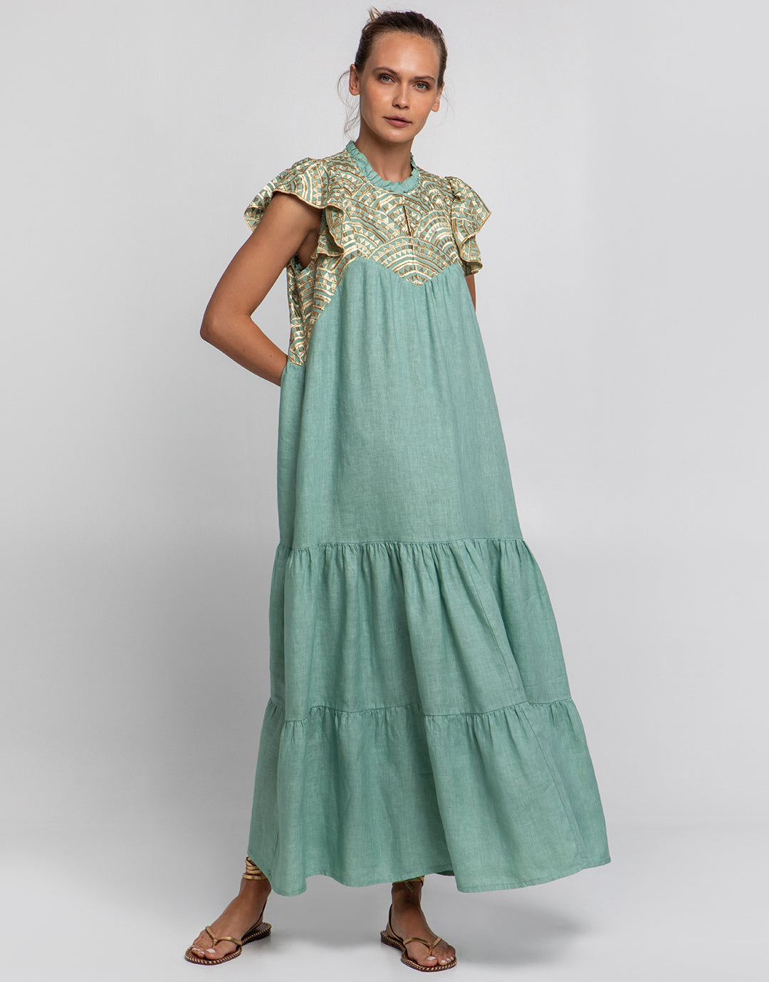 New Triangle Maxi Dress - Sea Green and Gold - Simply Beach UK