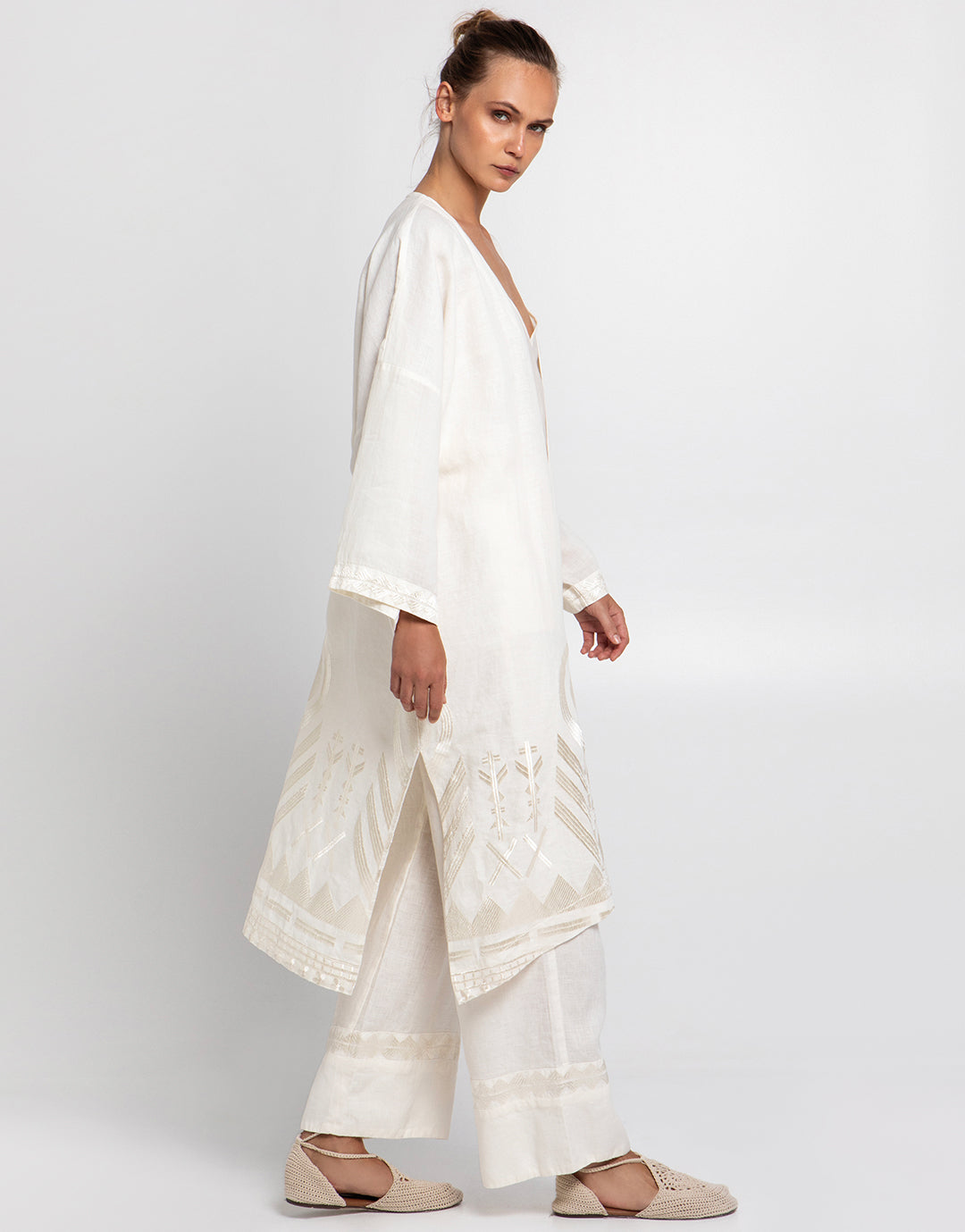 Feather Midi Kimono - Natural and Champagne - Simply Beach UK