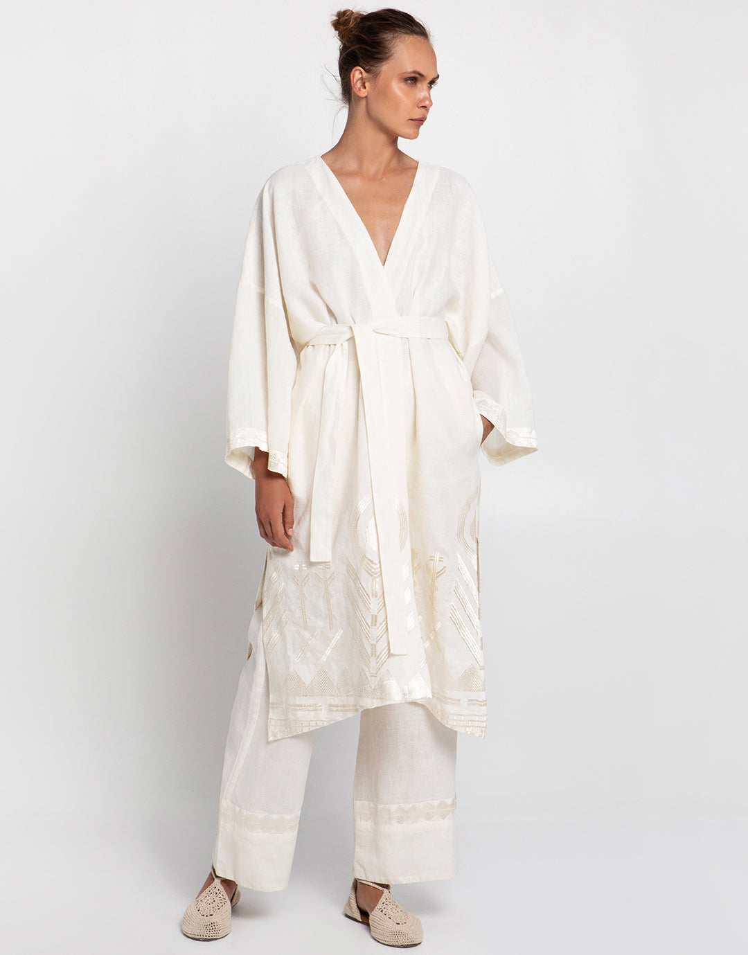 Feather Midi Kimono - Natural and Champagne - Simply Beach UK