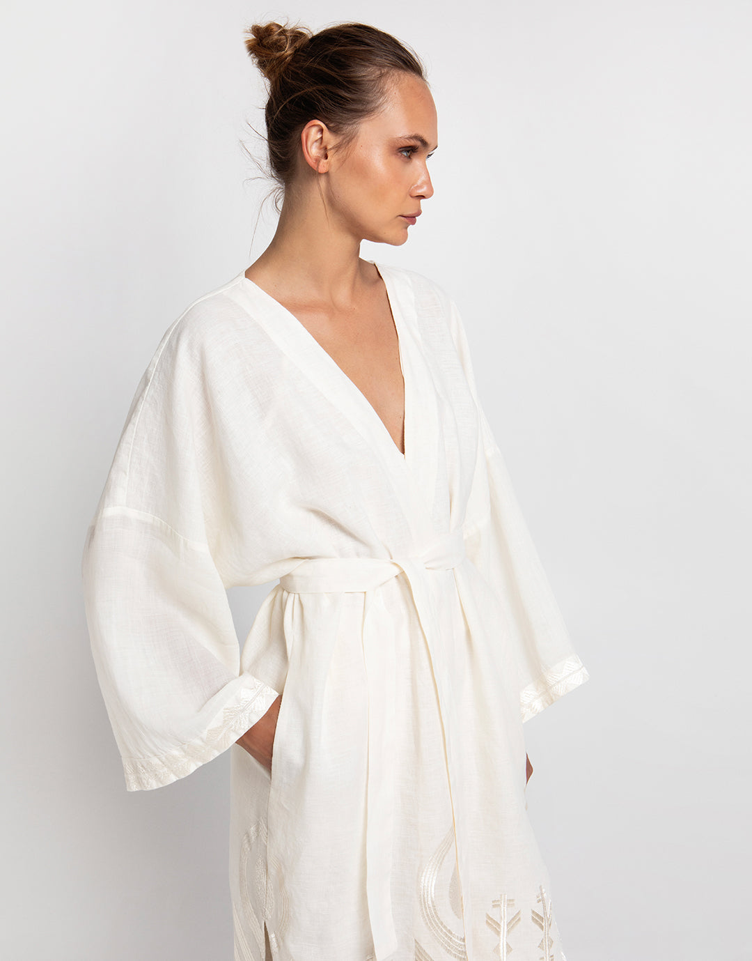 Feather Midi Kimono - Natural and Champagne - Simply Beach UK