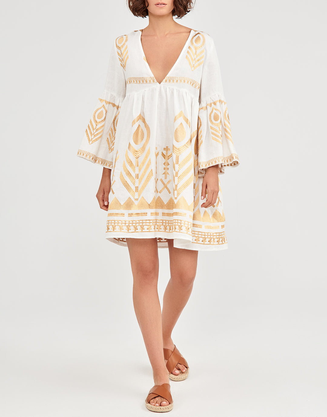 Feather Mini Dress - White and Gold - Simply Beach UK