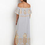 Feather Off The Shoulder Dress - Light Grey and Gold - Simply Beach UK