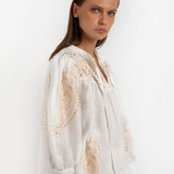 Paisley Long Sleeve Blouse - White and Gold - Simply Beach UK