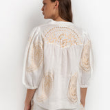 Paisley Long Sleeve Blouse - White and Gold - Simply Beach UK