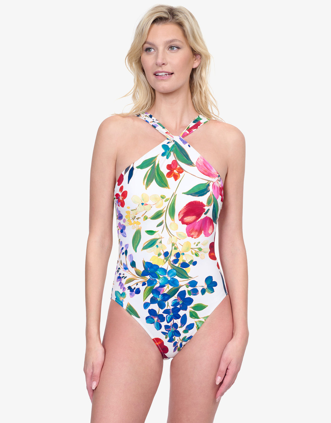 Garden Dream High Neck Swimsuit - Off White - Simply Beach UK