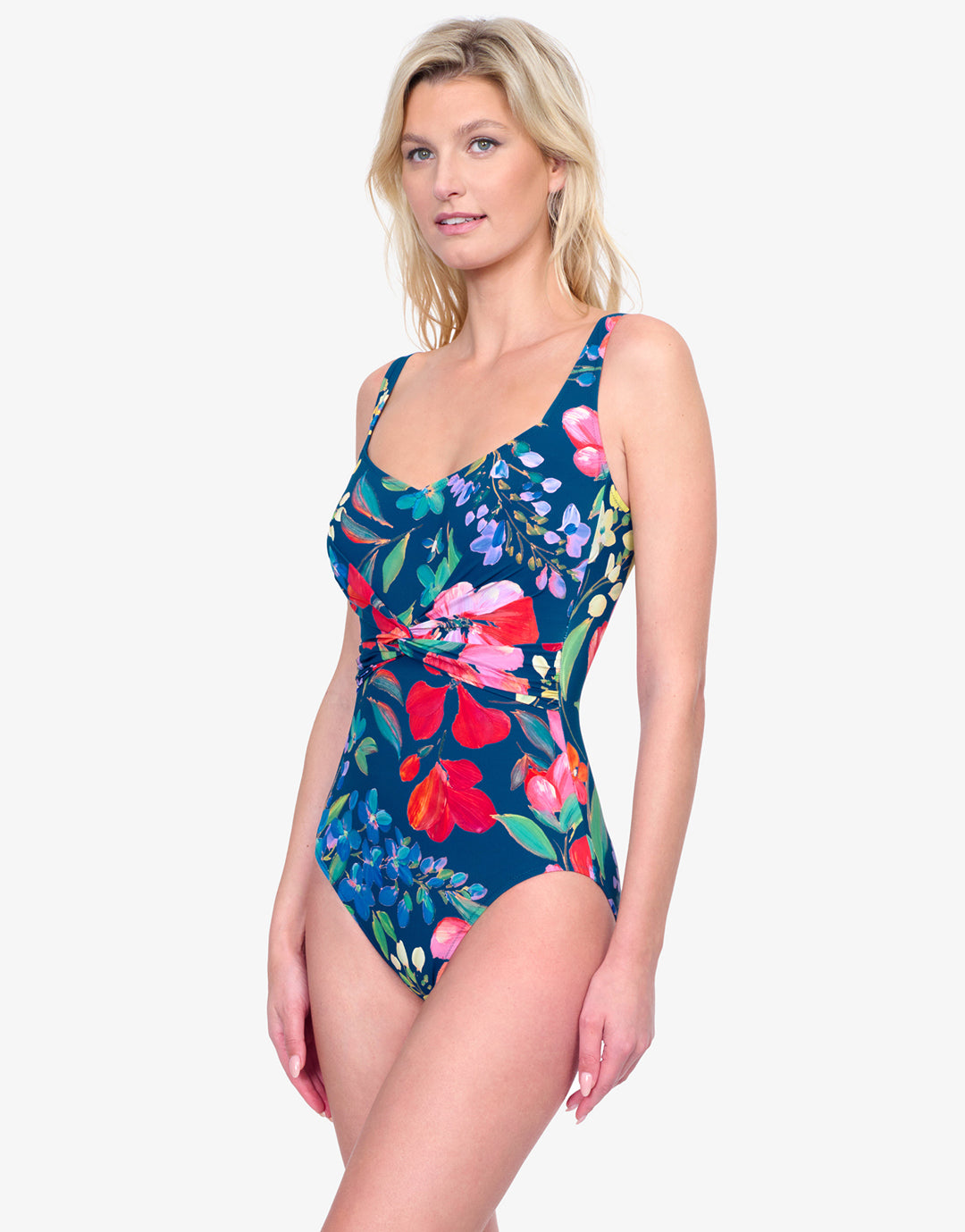 Garden Dream Shaped Square Neck Swimsuit - Multi Navy - Simply Beach UK