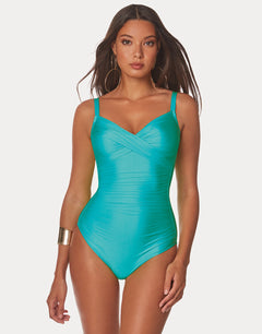 Ceylan Underwired Crossover Swimsuit - Aqua - Simply Beach UK