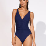 Elements Plunge Ruched Front Swimsuit - Indigo - Simply Beach UK