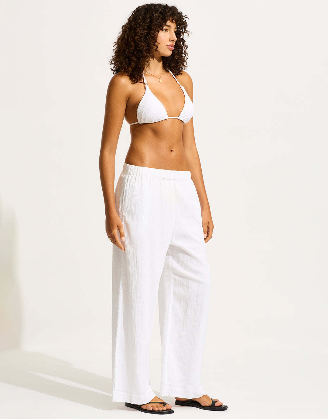 Crinkle Twill Beach Pant - White - Simply Beach UK