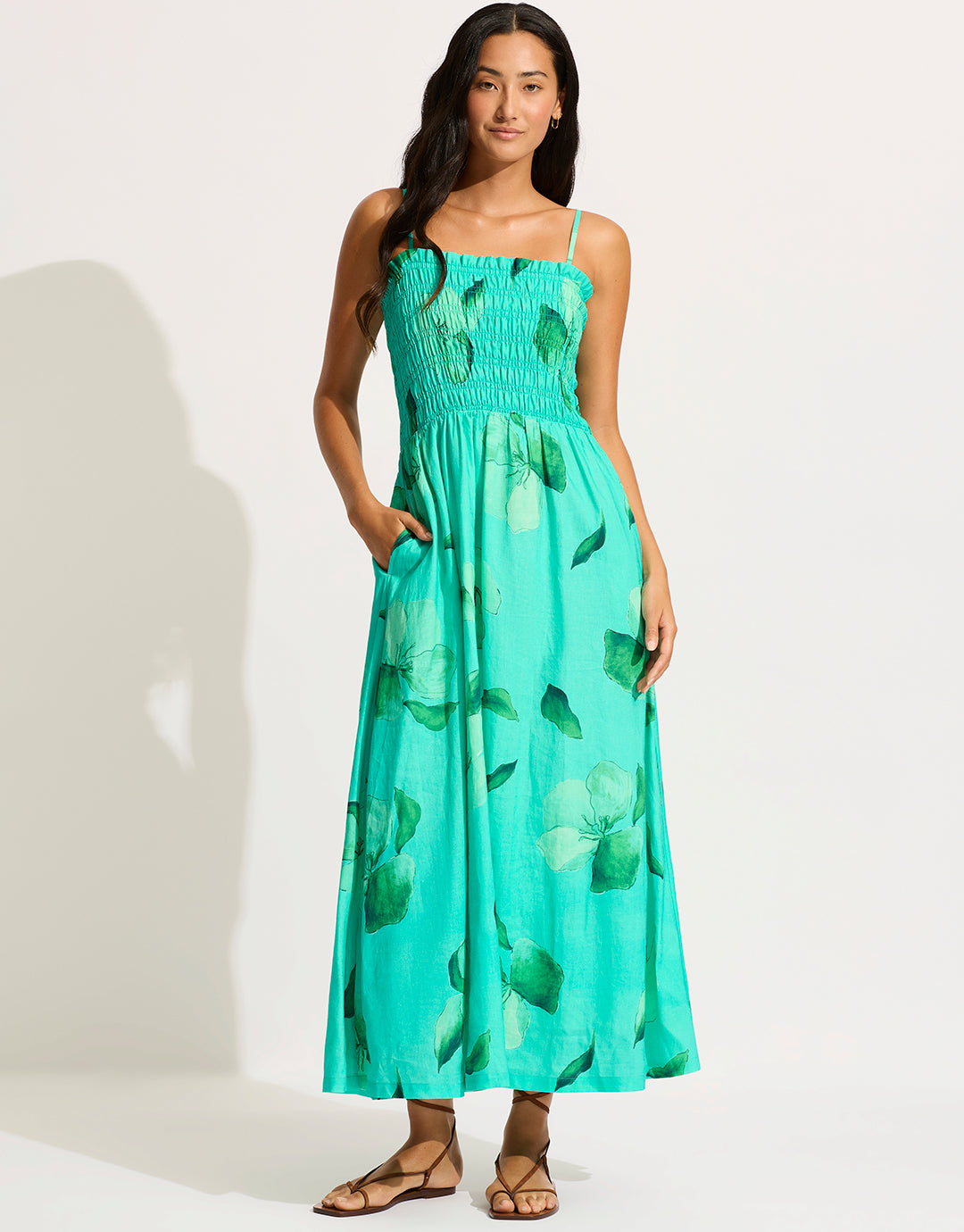 Secret Garden Shirred Maxi Dress - Jade - Simply Beach UK