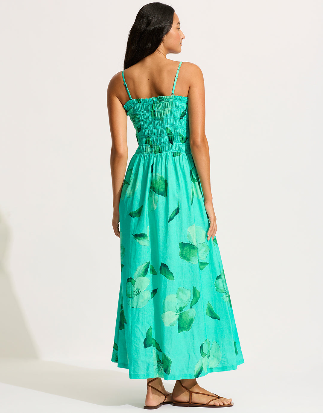 Secret Garden Shirred Maxi Dress - Jade - Simply Beach UK