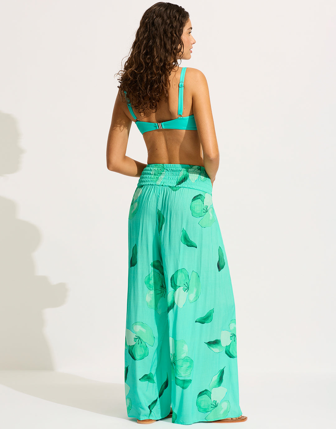 Secret Garden Shirred Wrap Beach Trouser - Jade - Simply Beach UK