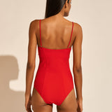 The Bloom Zipped Bandeau Swimsuit - Radiant Red - Simply Beach UK