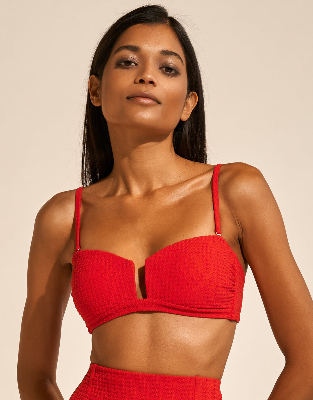 The Bloom Bandeau Bikini Top - Radiant Red - Simply Beach UK