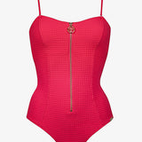 The Bloom Zipped Bandeau Swimsuit - Radiant Red - Simply Beach UK