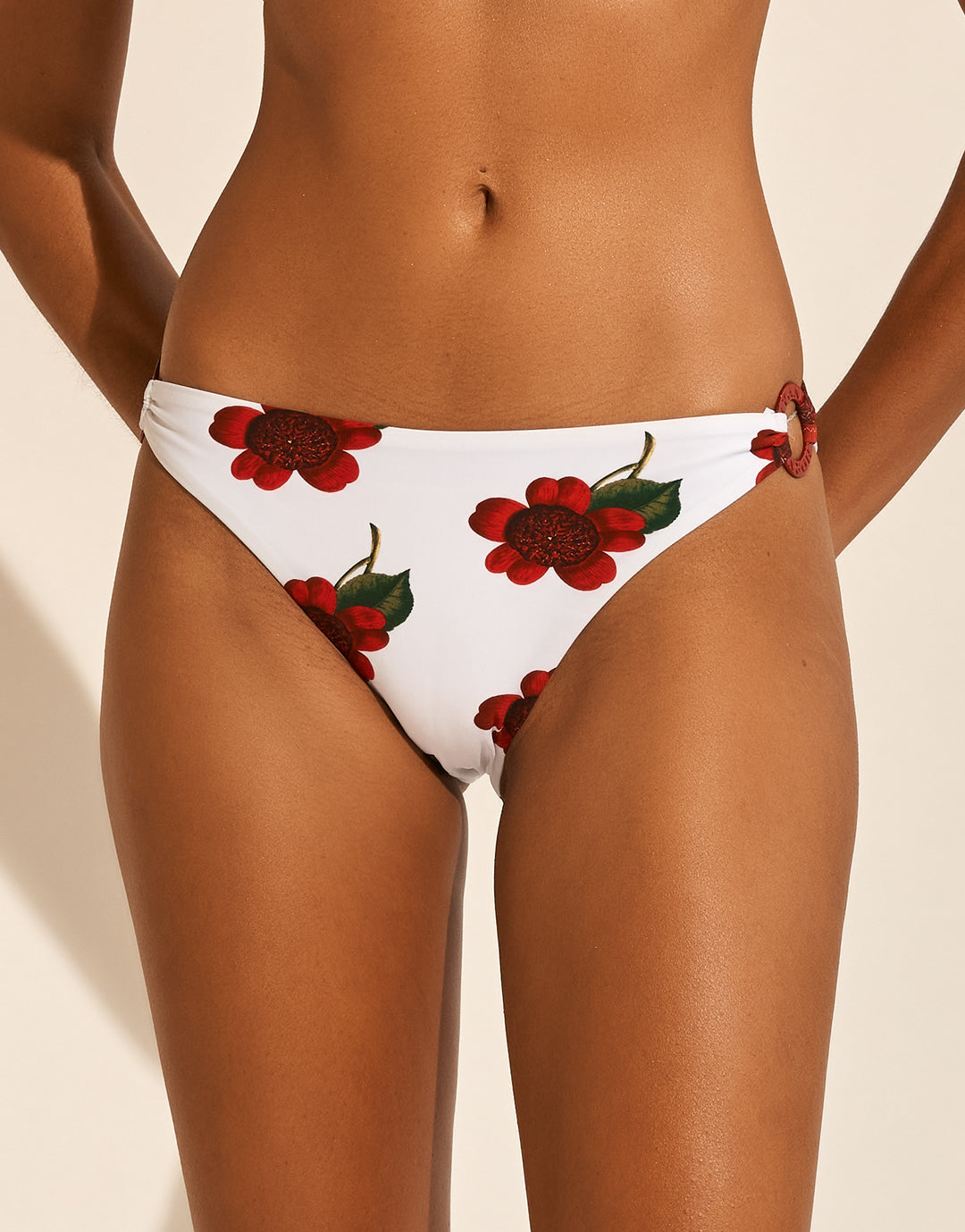 The Bloom Ring Side Bikini Pant - White Red - Simply Beach UK