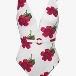The Bloom Belted Plunge Swimsuit - White Red - Simply Beach UK