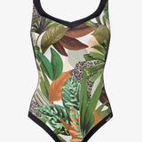 Floral Safari Shaped Neck Swimsuit - White Jungle - Simply Beach UK
