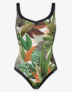 Floral Safari Shaped Neck Swimsuit - White Jungle - Simply Beach UK