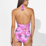 Tropic Radiance Plunge Halter Swimsuit - Electric Pink - Simply Beach UK