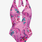 Tropic Radiance Plunge Halter Swimsuit - Electric Pink - Simply Beach UK