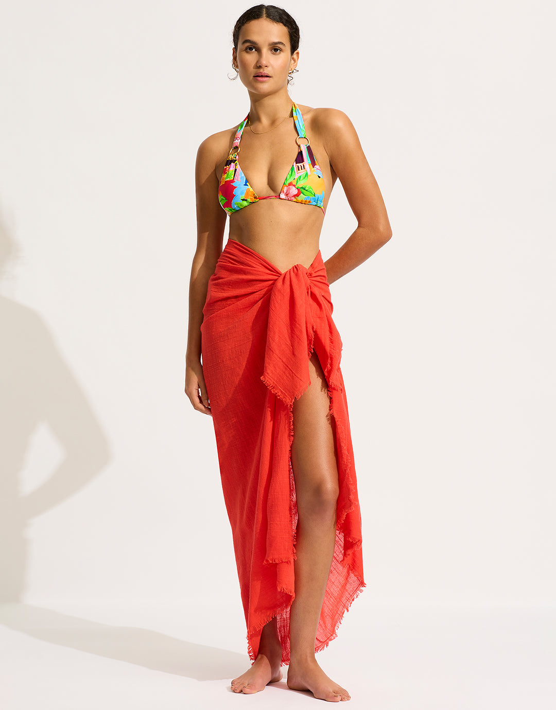 Textured Cotton Beach Wrap - Flame - Simply Beach UK