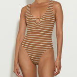 Celine Swimsuit with Tonal Hoops - Metallic Cocoa Stripe - Simply Beach UK