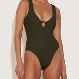 Celine Swimsuit with Tonal Hoops - Metallic Khaki - Simply Beach UK