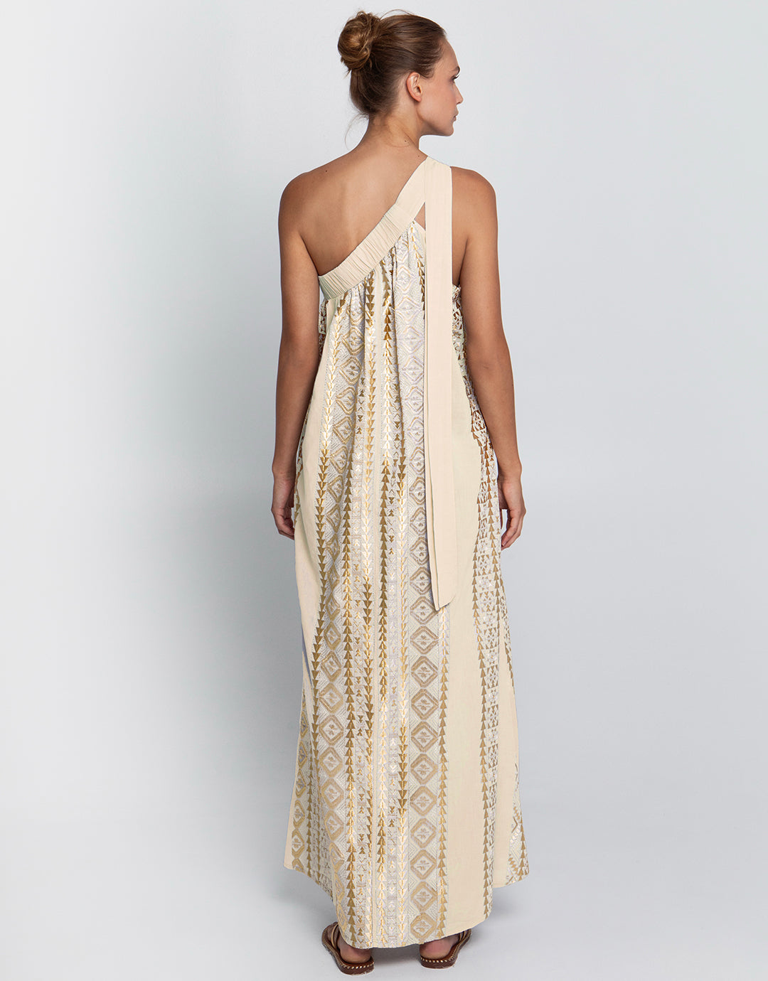 Classic Triangle Asymmetrical Maxi Dress - Natural and Gold - Simply Beach UK