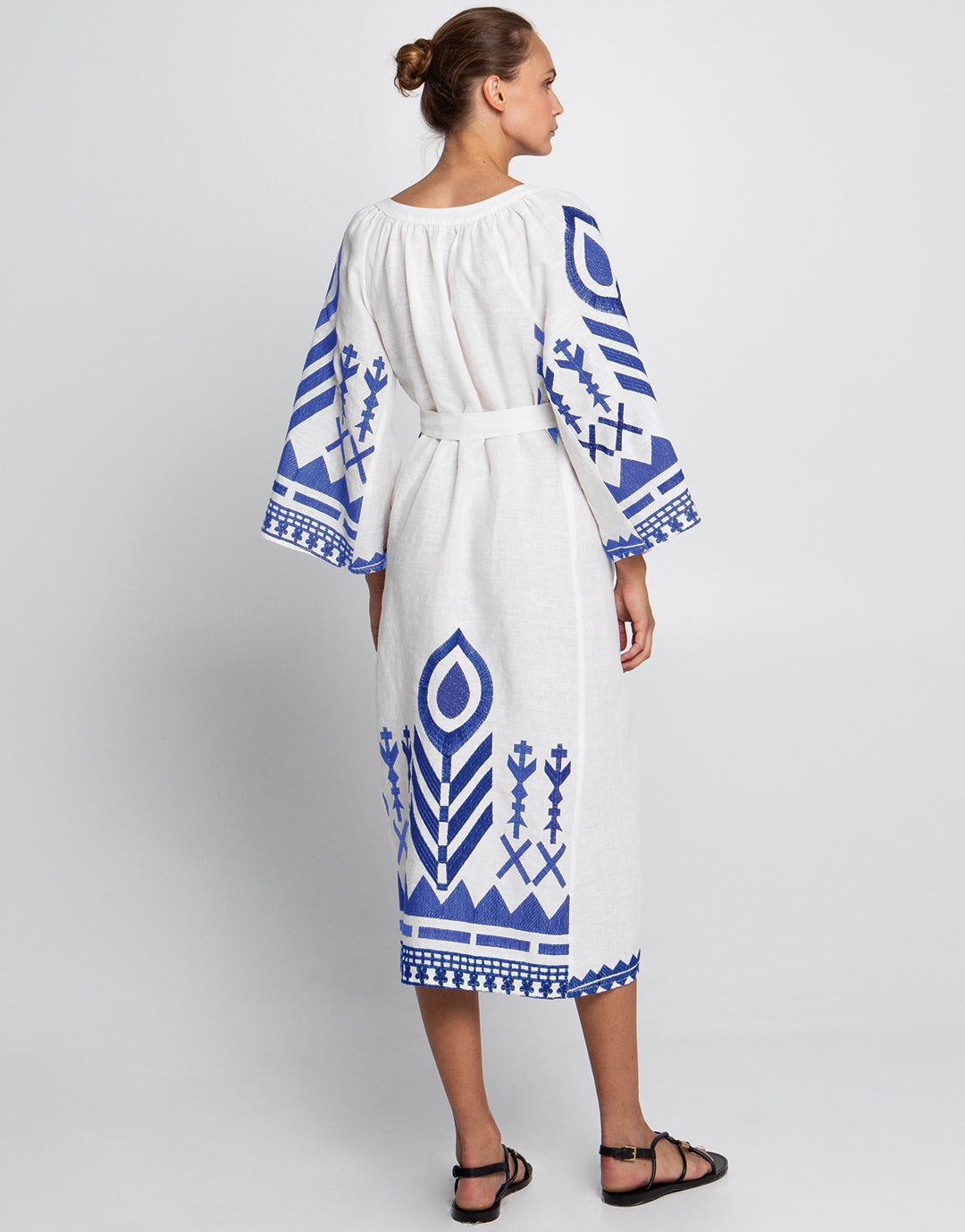 Feather Midi Kaftan  - White and Blue - Simply Beach UK