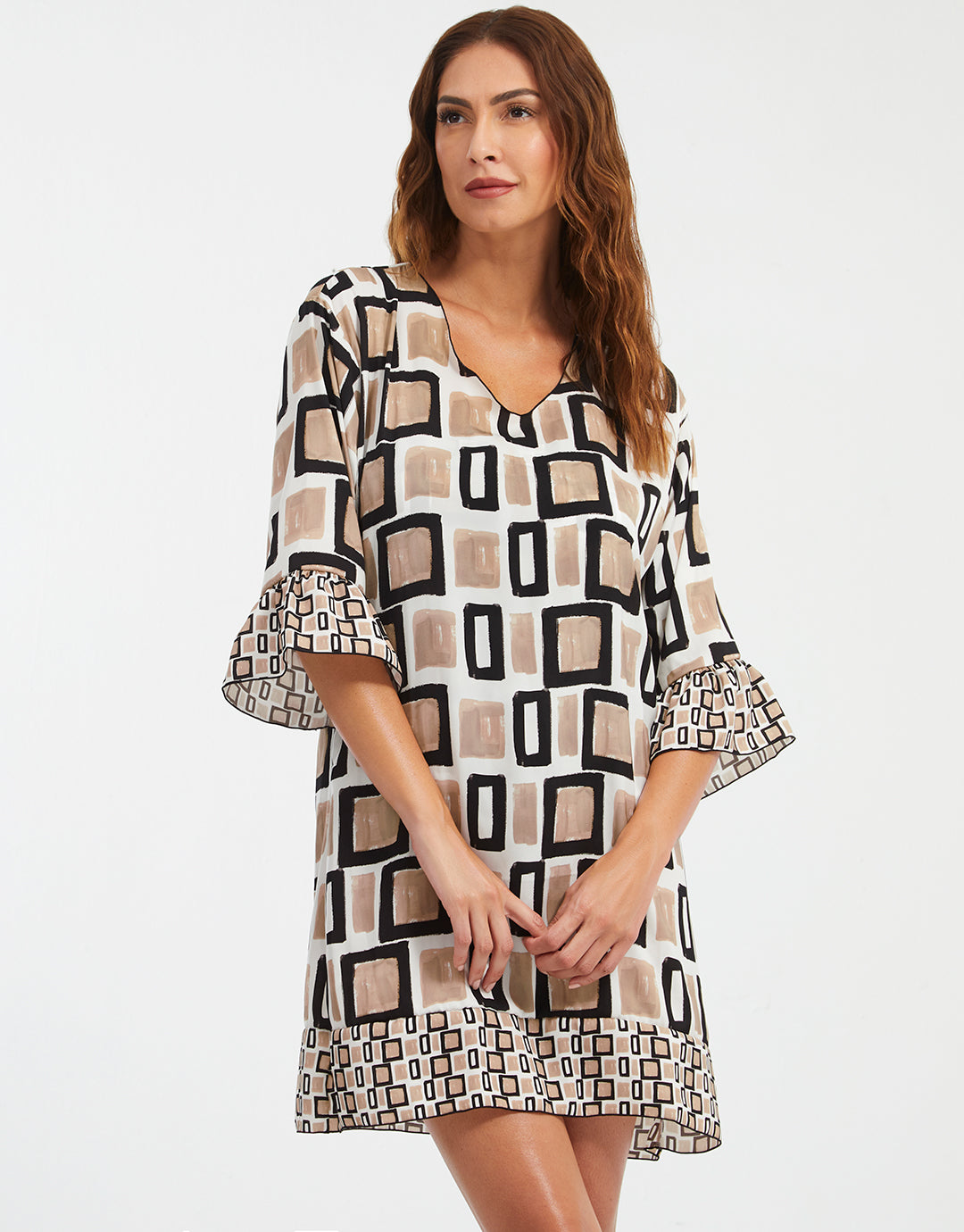 Geo Beach Dress Black White and Gold