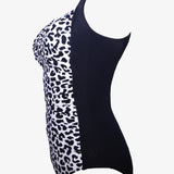 Lucille Longer Length Swimsuit - Black and Leopard - Simply Beach UK