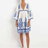 Feathers Mini Dress - White and Blue - Simply Beach UK