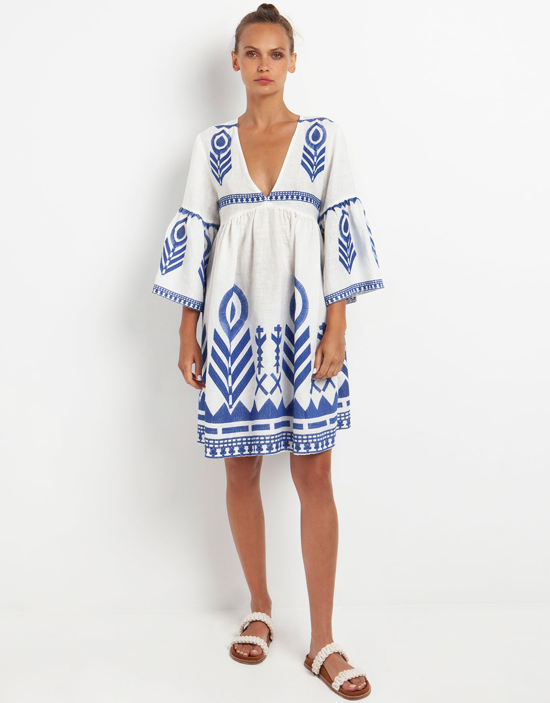 Feathers Mini Dress - White and Blue - Simply Beach UK