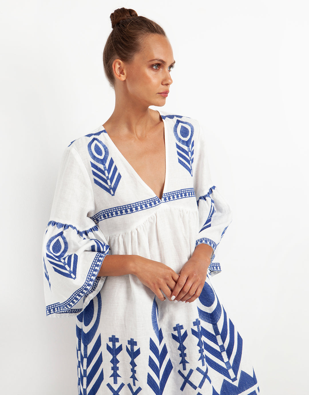 Feathers Mini Dress - White and Blue - Simply Beach UK