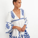 Feathers Mini Dress - White and Blue - Simply Beach UK