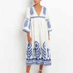 Feather Bell Sleeve Kaftan - White and Blue - Simply Beach UK