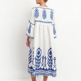 Feather Bell Sleeve Kaftan - White and Blue - Simply Beach UK