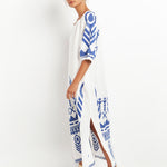 Feather Maxi Kaftan - White and Blue - Simply Beach UK