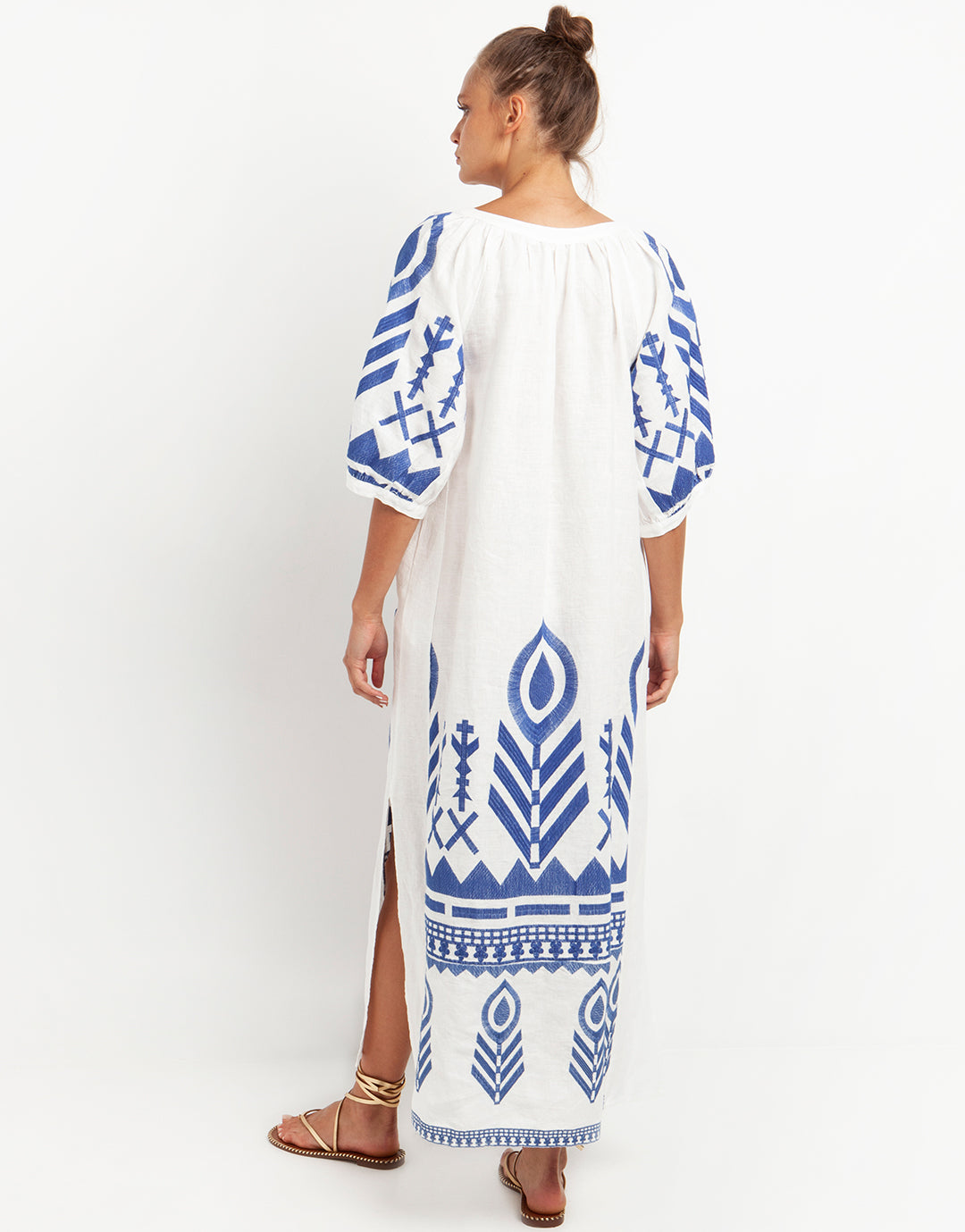 Feather Maxi Kaftan - White and Blue - Simply Beach UK