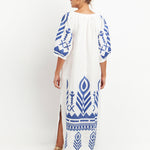 Feather Maxi Kaftan - White and Blue - Simply Beach UK